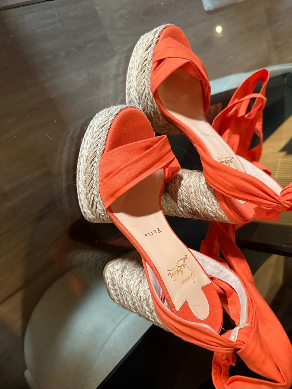 Christian Louboutin Mariza Du Desert 130 Orange Wrap-Ankle Platform Sandals
